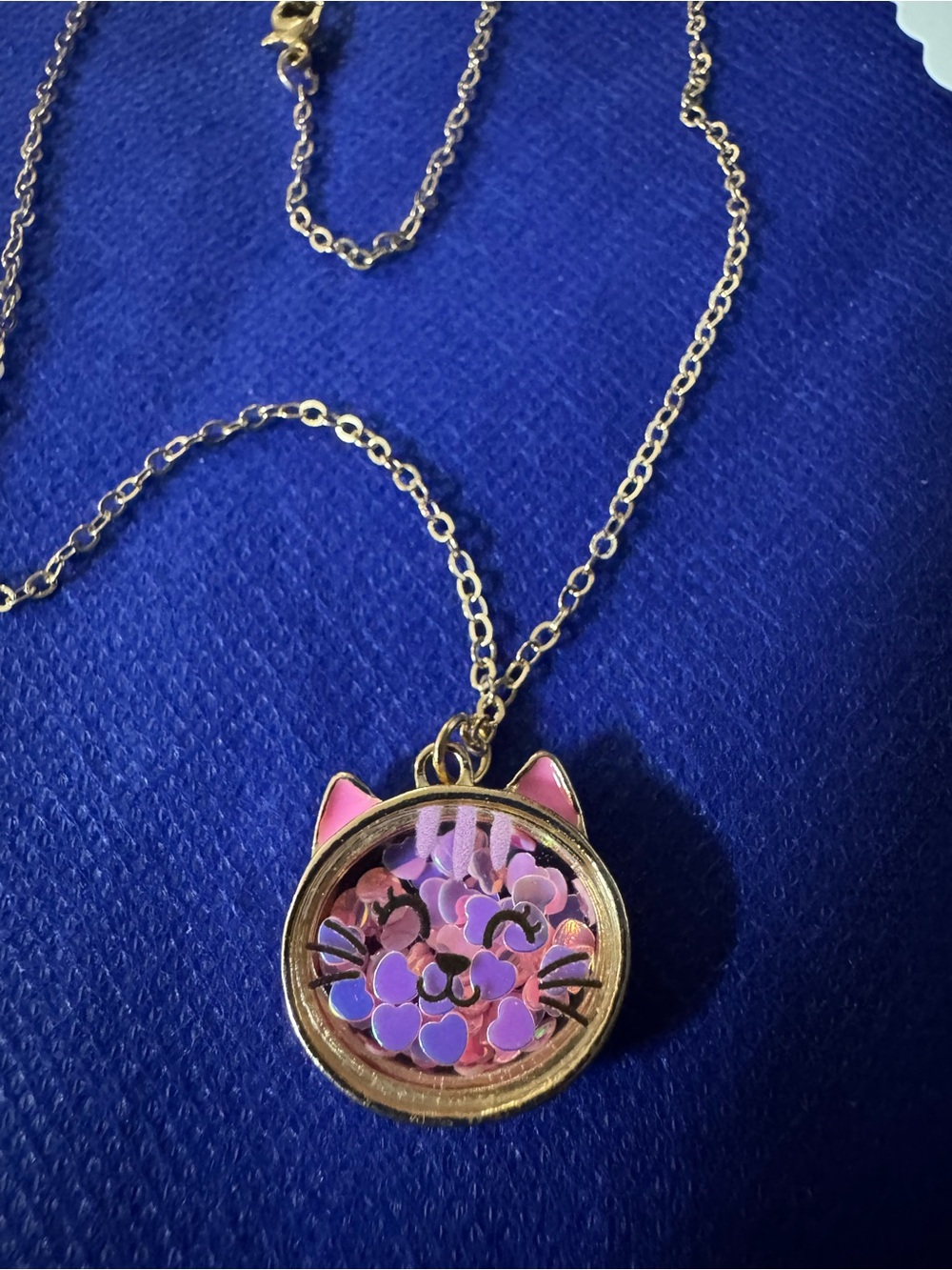 😻 “You had me at MEOW” Cuteness overload Cat Necklace with Pink Confetti - NWT
